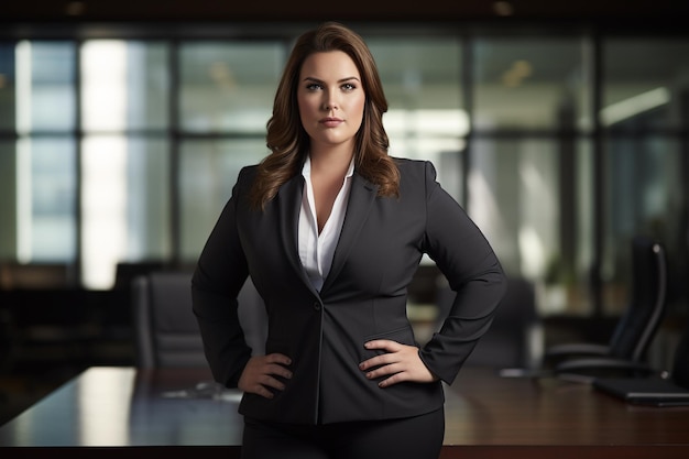 Elegant Female Executive in Office Confident Stare Suit