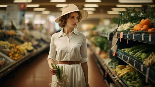 Elegant female grocery shopping