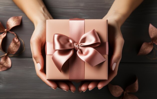 Elegant Female Hands Holding a RibbonTied Gift Box
