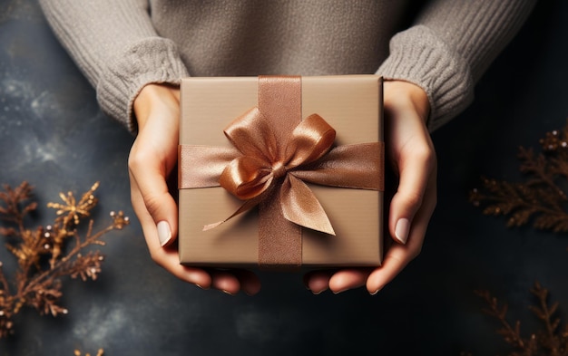 Elegant Female Hands Holding a RibbonTied Gift Box