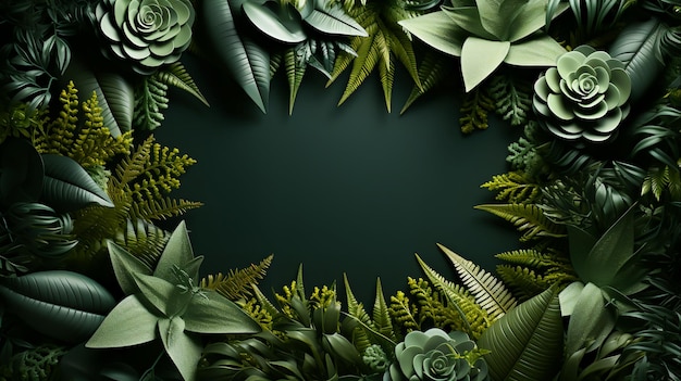 写真 エレガント・フェーン・リーフ・スクエア・フレーム イラスト 植物学的緑 装飾デザイン ジェネレーティブ・アイ