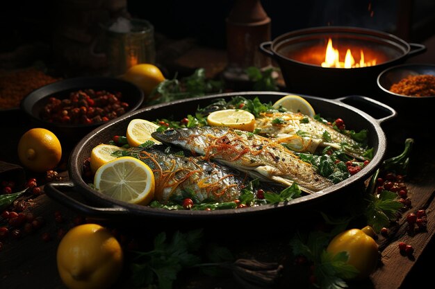 Foto elegante curry di pesce con spezie aromatiche