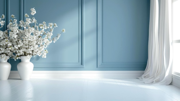 Photo elegant floral accents classic blue wall interior
