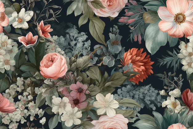 Elegant Floral Arrangements with a Touch of Vintage Charm Seamless Pattern