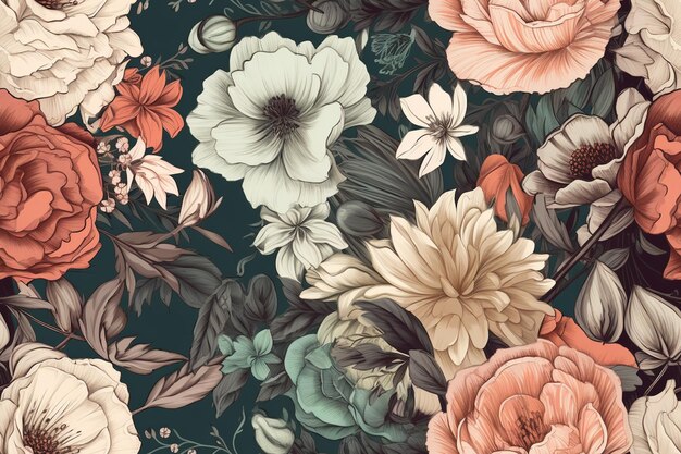 Photo elegant floral arrangements with a touch of vintage charm seamless pattern