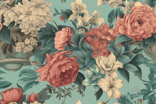 Photo elegant floral arrangements with a touch of vintage charm seamless pattern