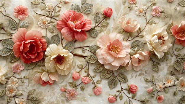 Foto elegante arte floreale di fiori rossi e rosa su uno sfondo strutturato