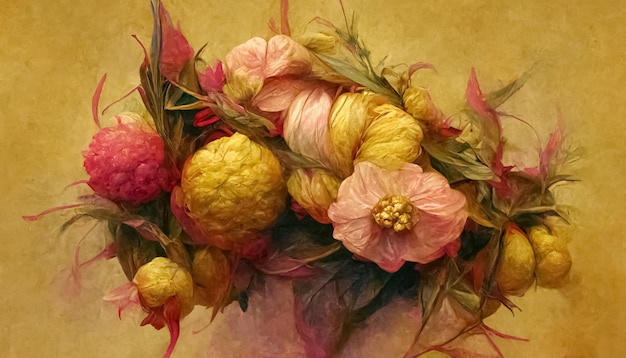 Foto elegante sfondo floreale in stile rinascimentale design d'arte floreale retrò illustrazione digitale 3d