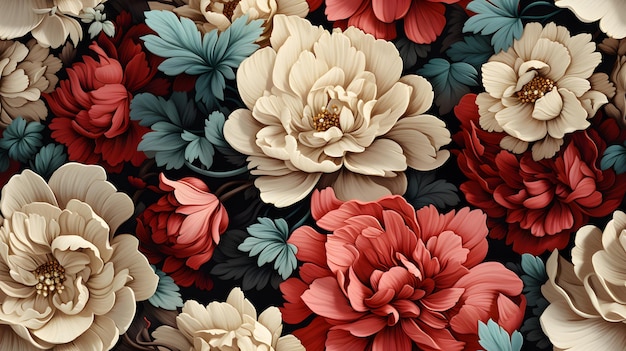 elegant floral background with colorful dahlias chrysanthemums leaves