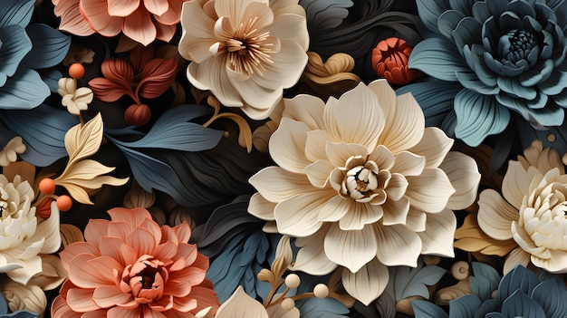 elegant floral background with colorful dahlias chrysanthemums leaves