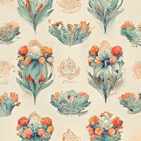 Elegant floral design with retro flower elements vintage tapestry style