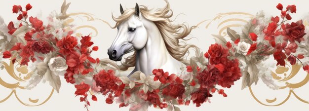 Photo elegant floral horse graphic artwork with clydesdale inspiration
