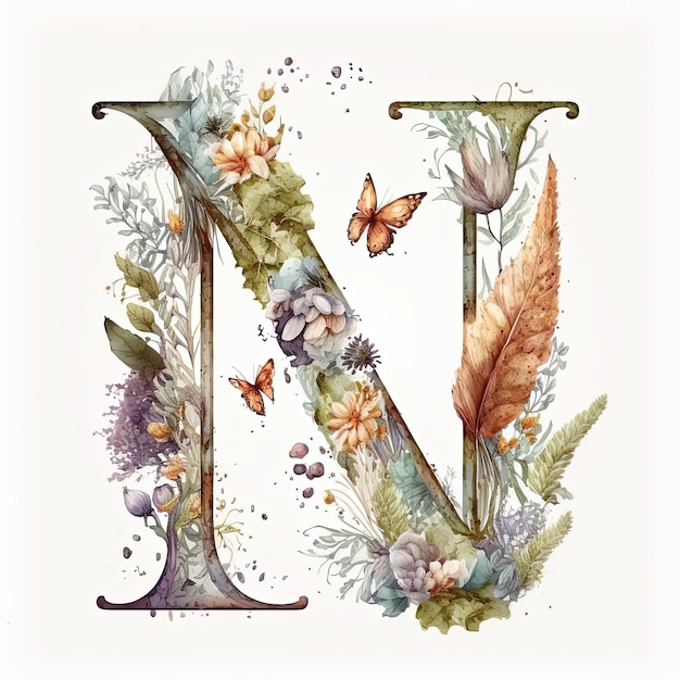 Elegant floral N monogram for your wedding invitations generative ai