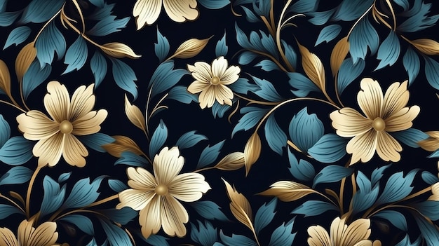 Elegant floral pattern background with black and gold Generative AI