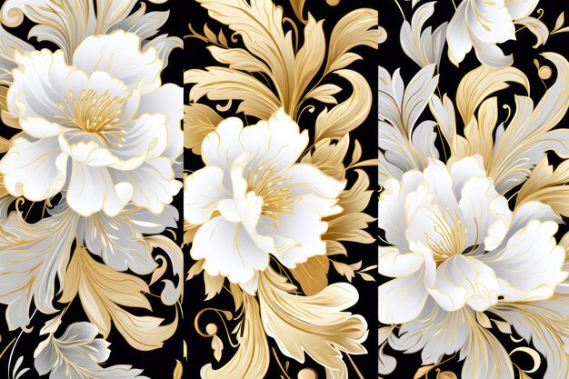 Elegant Floral Patterns in Gold and White