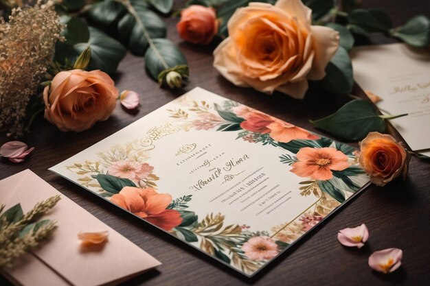 Photo elegant floral watercolor wedding invitation card