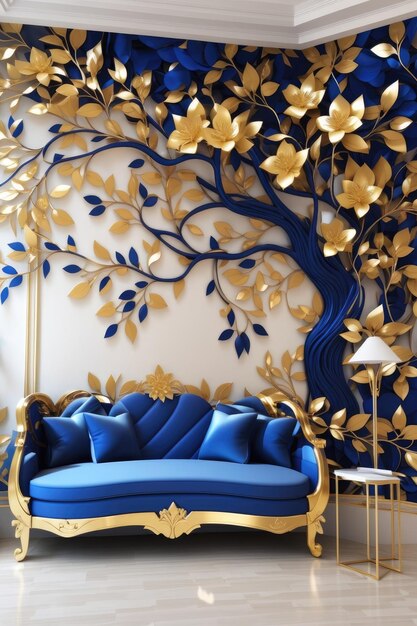 Foto elegant flourish un albero floreale regale in oro e blu reale