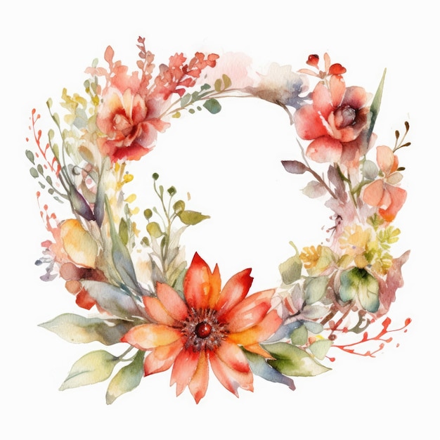 Elegant Flower Crown on White Watercolor Background