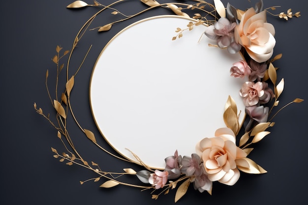 Elegant flower frame on black with copy space