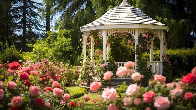 Elegant flowered gazebo in the garden neural network ai generated