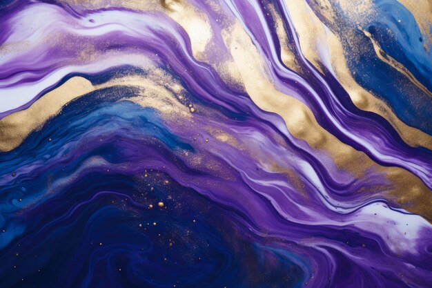 Elegant Fluid Art Purple Blue and Gold Beauty