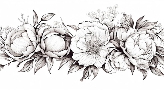 Elegant frame of flowers black and white Beautiful design
