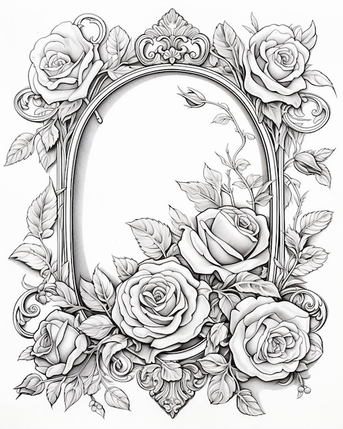 Elegant Frame with Roses Coloring