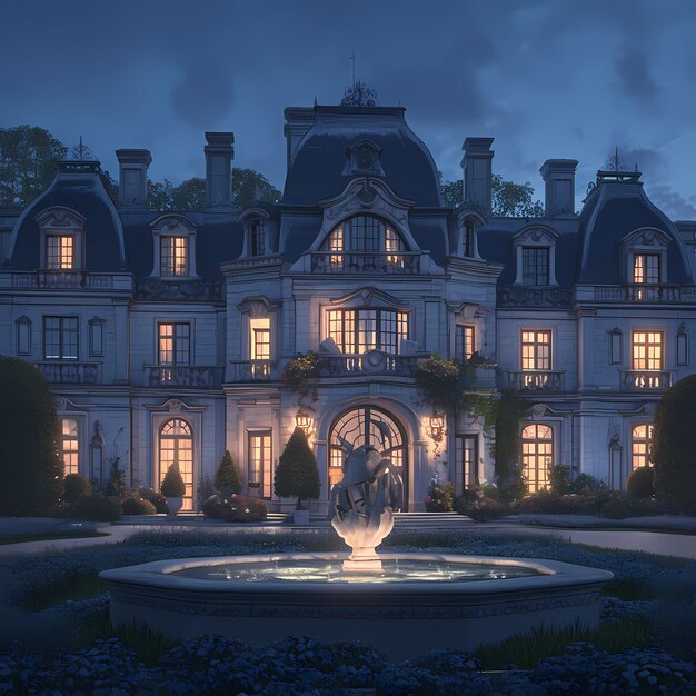 Elegant French Chateau at Sunset Majestic Exterior