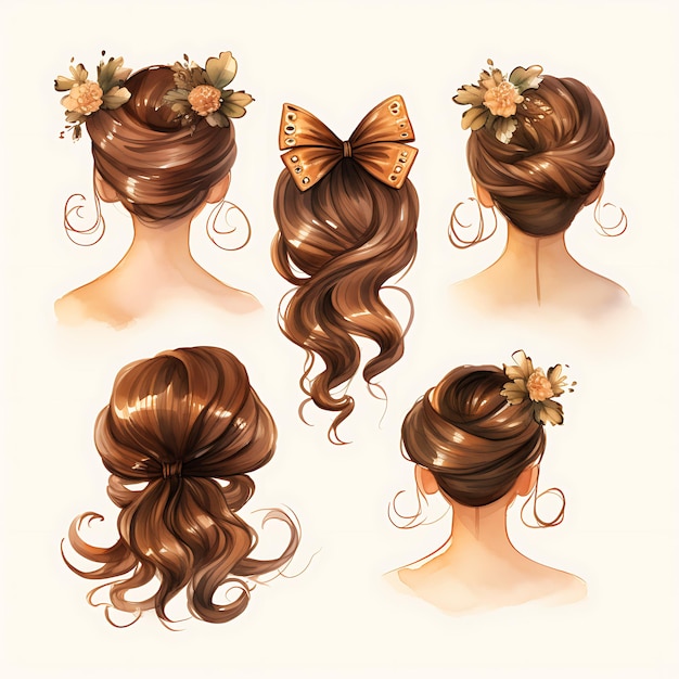 Photo elegant french twist hairstyle classic style chestnut brown hair col creative concept idea design