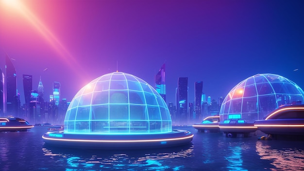 An Elegant Futuristic City With Futuristic Floating Domes And Futuristic Lights AI Generative