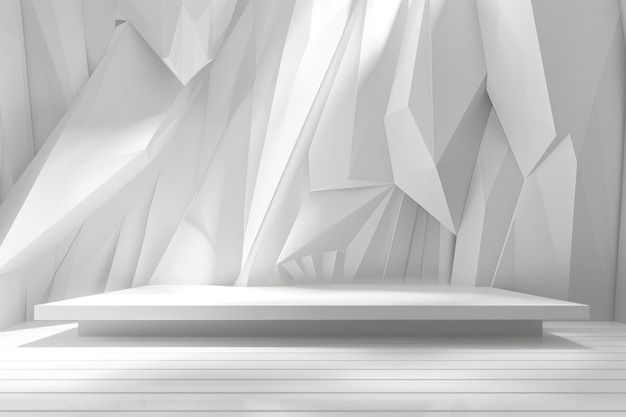 Elegant futuristic geometric stage with white wood shelf background