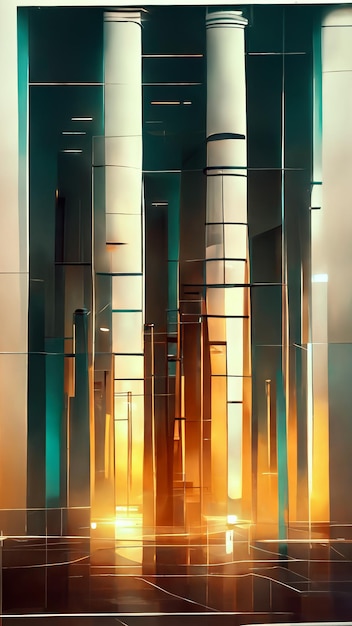 Elegant futuristic light and reflection with grid line back 3D illustration