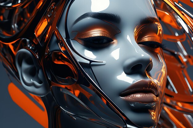 Elegant futuristic shiny woman Orange and blue color