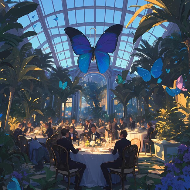 Элегантный гала-консерваторий бабочек под стеклом