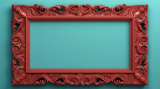 Foto elegant gesneden rood frame op turquoise muur mockup