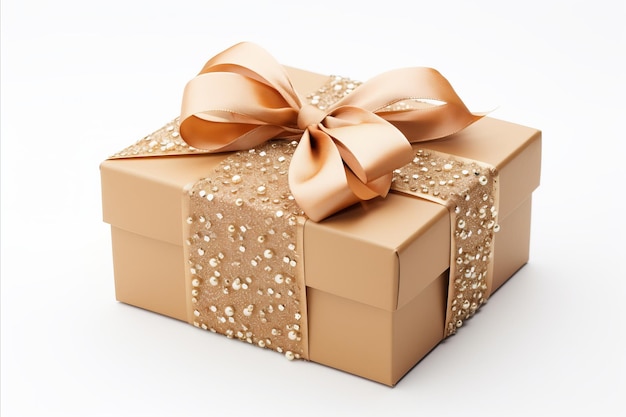 Элегантная подарочная коробка, привязанная красной лентой на чистом белом фоне для любого случая или празднования