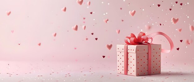 Photo elegant gift box with heart patterns on pink background