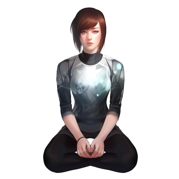 elegant girl in yoga outfit sitting meditation close eye