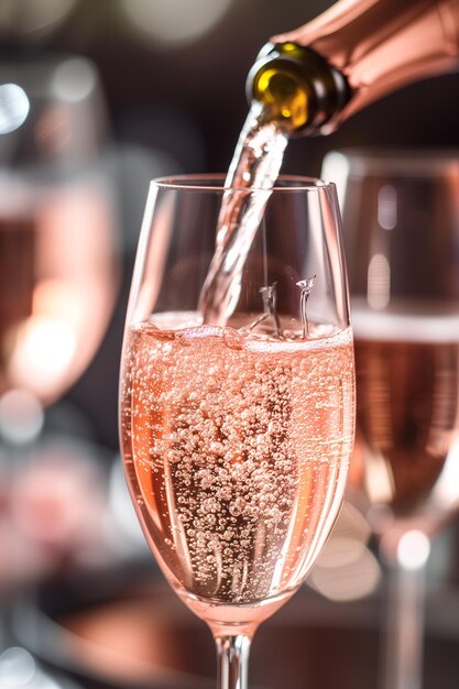 Elegant glas met roze mousserende wijn op een luxe achtergrond