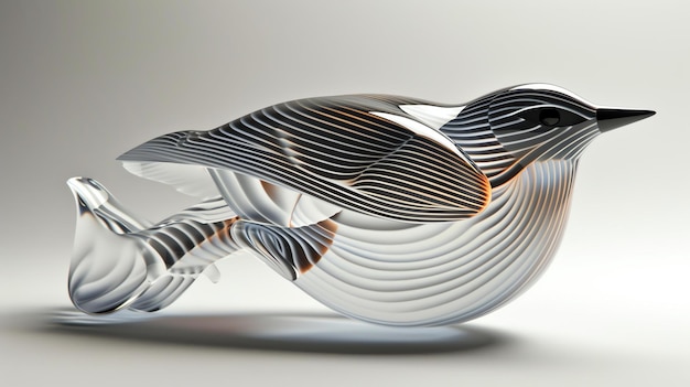 Elegant glass bird sculpture with a unique striped pattern perfect for adding a touch of modern art to any home or office