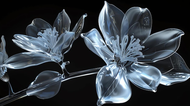 Elegant glass flowers on a black background