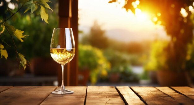 Elegant glass of white wine on blurre background with wine grapes in winery Young wine Generative AI