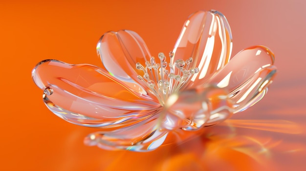 Elegant glazen bloemsculptuur met ingewikkelde details op een reflecterend oppervlak