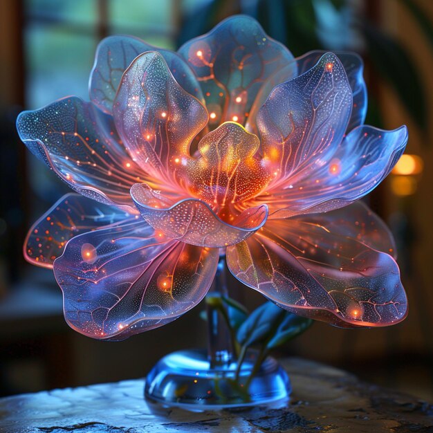 Elegant Glowing Flower Lamp with Blue Petals