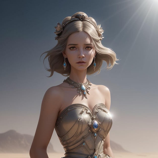 Elegant goddess of earth with beautiful with arid and barren land background