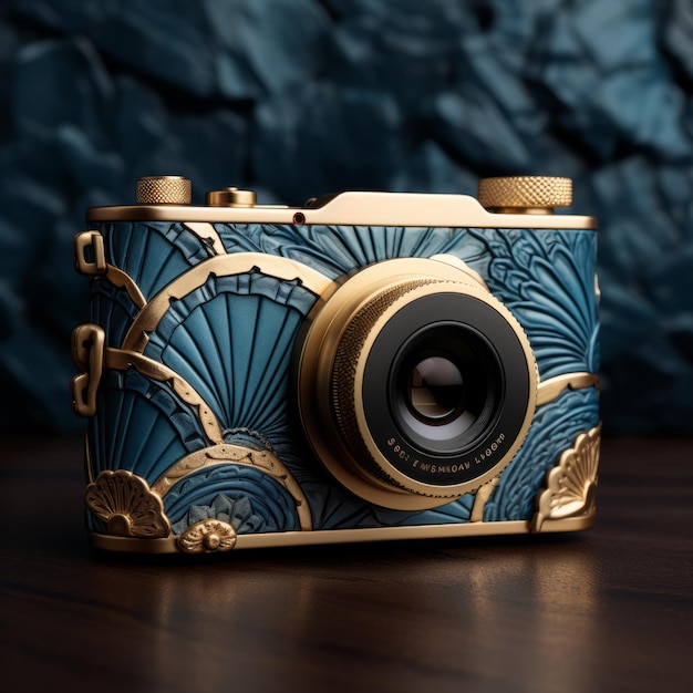 Elegant Gold And Blue Camera Zbrushinspired Natureinspired Art Nouveau Design