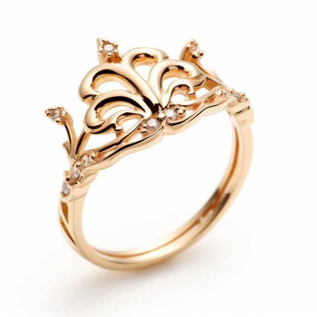 Elegant Gold Crown Ring With Diamonds Inspired By Emila Medkov