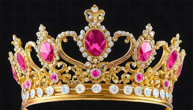Photo elegant gold crown with pink and white stones generative ai
