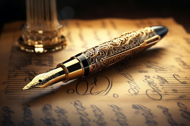 Elegant gold filigree on a classic fountain pen me 00253 02