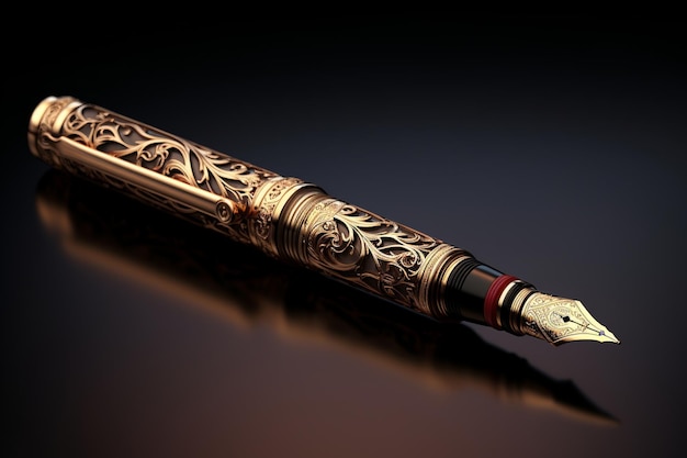 Photo elegant gold filigree on a classic fountain pen me 00253 03